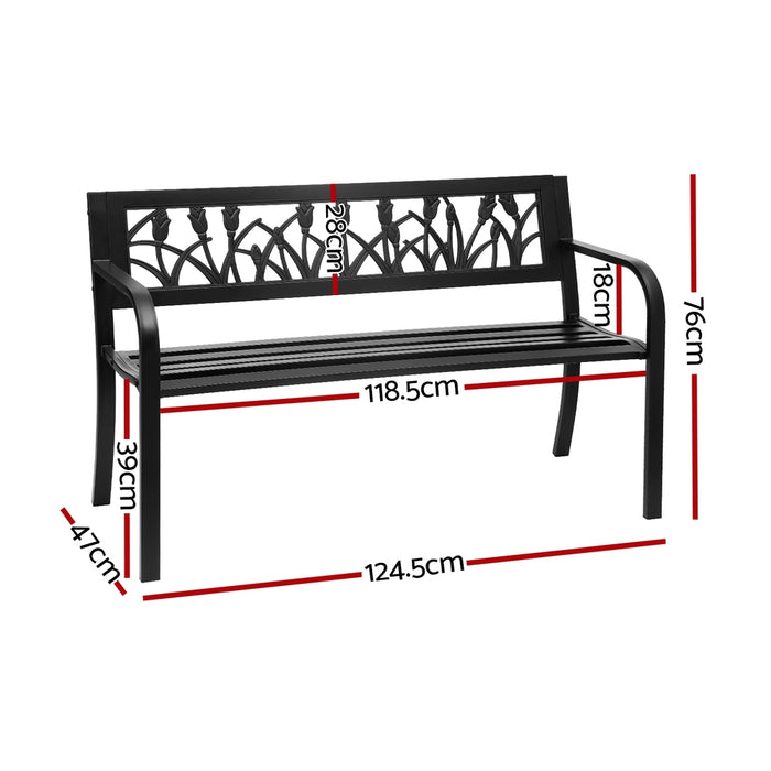 Outdoor Garden Bench Seat Outdoor Furniture Steel 2 Seater Park Black