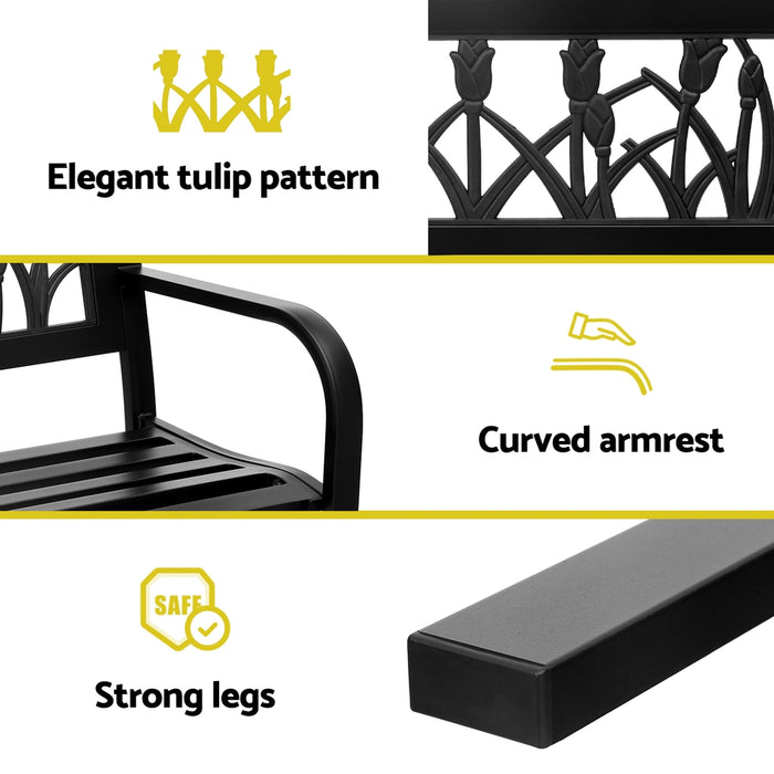 Outdoor Garden Bench Seat Outdoor Furniture Steel 2 Seater Park Black