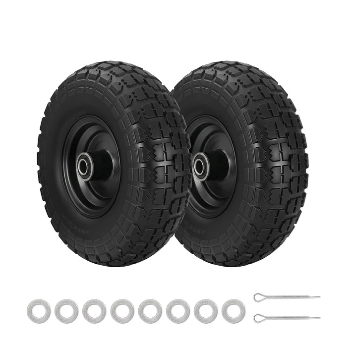 2pcs 4.10/3.50-4 Tire And Wheel Flat Free 26cm Solid Rubber Tires With 5/8 Axle Bore Hole And Double Sealed Bearings Perfect For Wheelbarrow Garden Cart Wagon Dolly