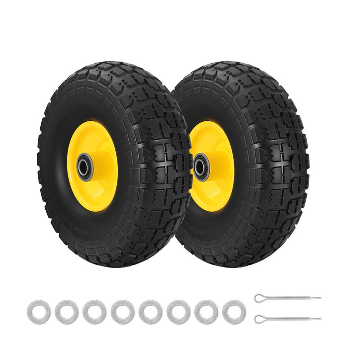 2pcs 4.10/3.50-4 Tire And Wheel Flat Free 26cm Solid Rubber Tires With 5/8 Axle Bore Hole And Double Sealed Bearings Perfect For Wheelbarrow Garden Cart Wagon Dolly