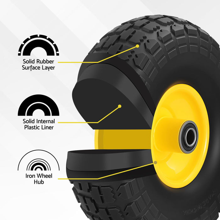 2pcs 4.10/3.50-4 Tire And Wheel Flat Free 26cm Solid Rubber Tires With 5/8 Axle Bore Hole And Double Sealed Bearings Perfect For Wheelbarrow Garden Cart Wagon Dolly
