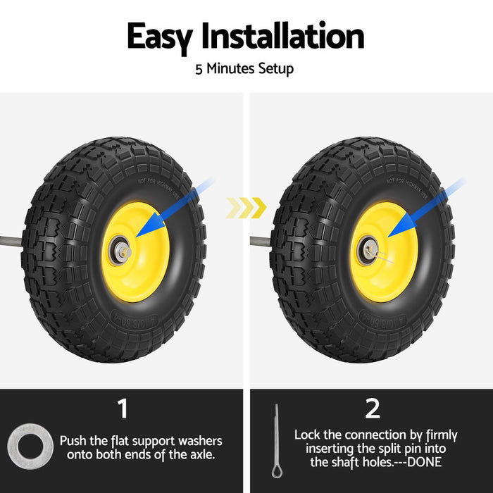 2pcs 4.10/3.50-4 Tire And Wheel Flat Free 26cm Solid Rubber Tires With 5/8 Axle Bore Hole And Double Sealed Bearings Perfect For Wheelbarrow Garden Cart Wagon Dolly