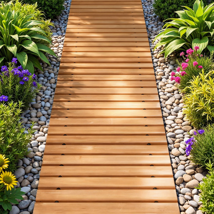 8Ft Wooden Garden Pathway Roll-Out Straight Walkway Outdoor Backyard Brown