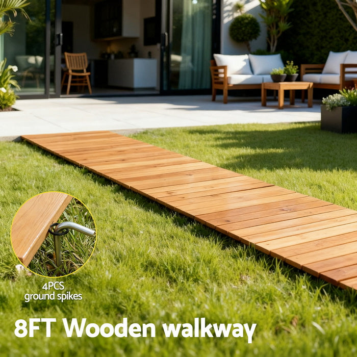 8Ft Wooden Garden Pathway Roll-Out Straight Walkway Outdoor Backyard Brown