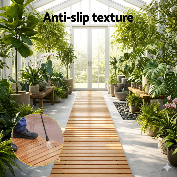 8Ft Wooden Garden Pathway Roll-Out Straight Walkway Outdoor Backyard Brown