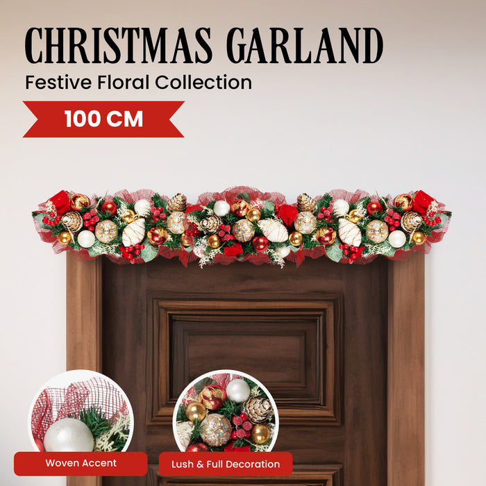 100Cm Festive Floral Christmas Garland