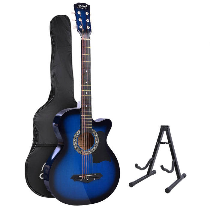 Alpha 38 Inch Wooden Acoustic Guitar with Accessories Set Blue