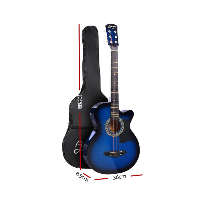 Alpha 38 Inch Wooden Acoustic Guitar with Accessories Set Blue