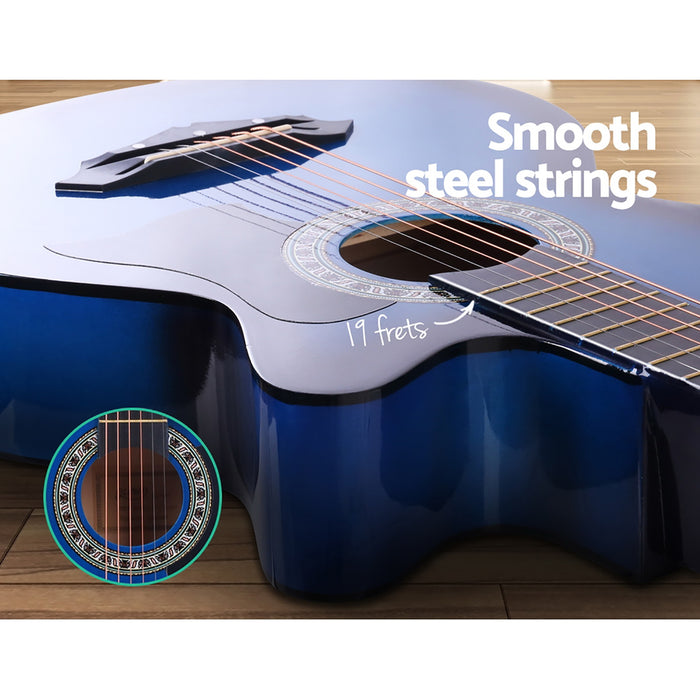 Alpha 38 Inch Wooden Acoustic Guitar with Accessories Set Blue