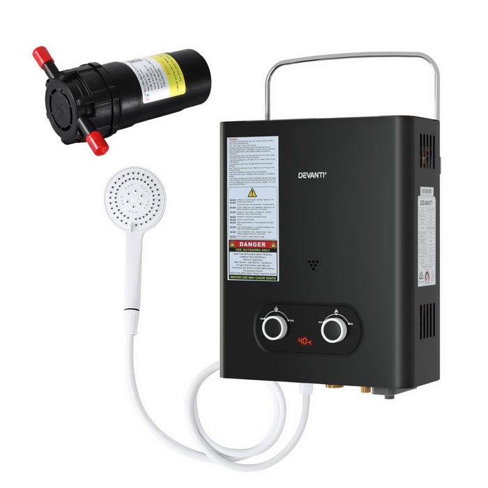 Portable Gas Water Heater Lpg-Powered System Black With Pump