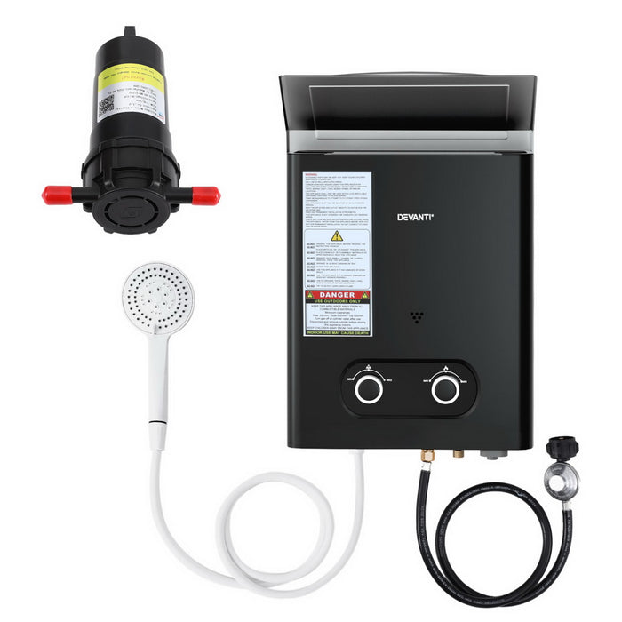 Portable Gas Water Heater Lpg-Powered System Black With Pump