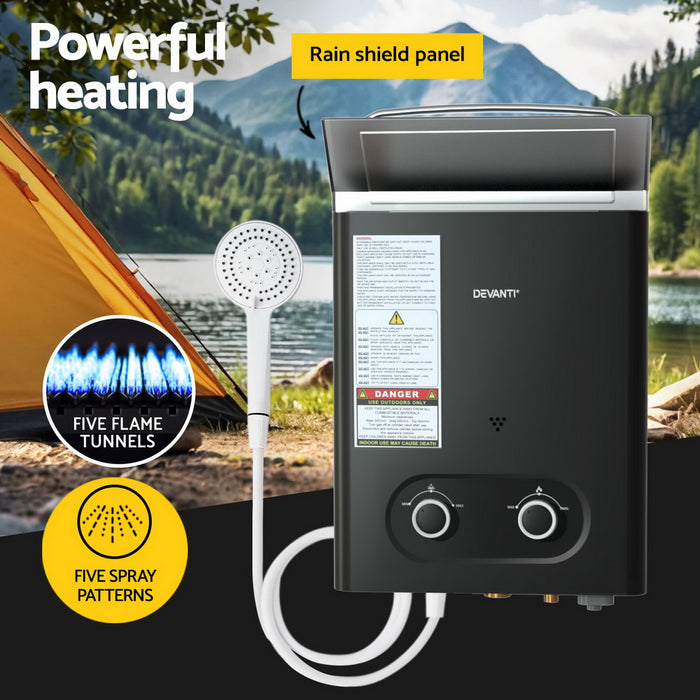 Portable Gas Water Heater Lpg-Powered System Black With Pump