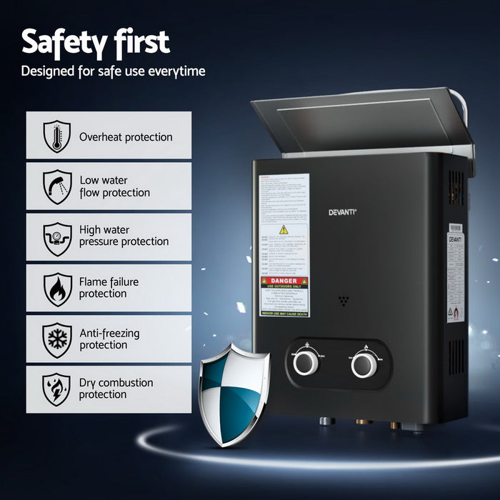 Portable Gas Water Heater Lpg-Powered System Black With Pump