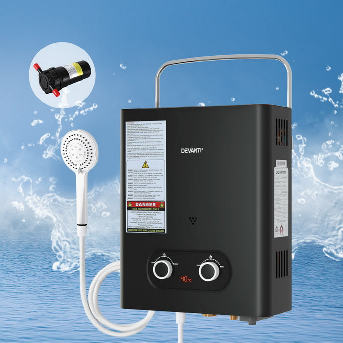 Portable Gas Water Heater Lpg-Powered System Black With Pump