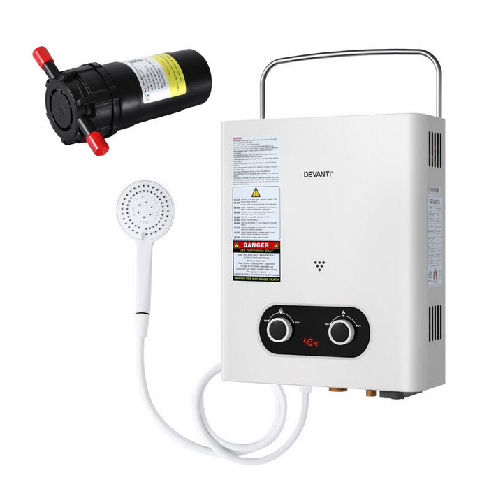 Portable Gas Water Heater Lpg-Powered System White With Pump