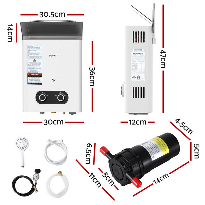 Portable Gas Water Heater Lpg-Powered System White With Pump
