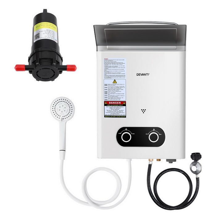 Portable Gas Water Heater Lpg-Powered System White With Pump