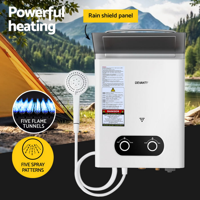 Portable Gas Water Heater Lpg-Powered System White With Pump