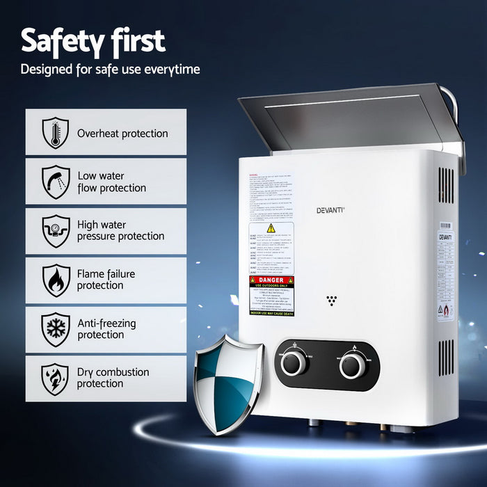 Portable Gas Water Heater Lpg-Powered System White With Pump