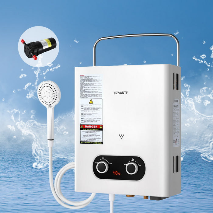 Portable Gas Water Heater Lpg-Powered System White With Pump