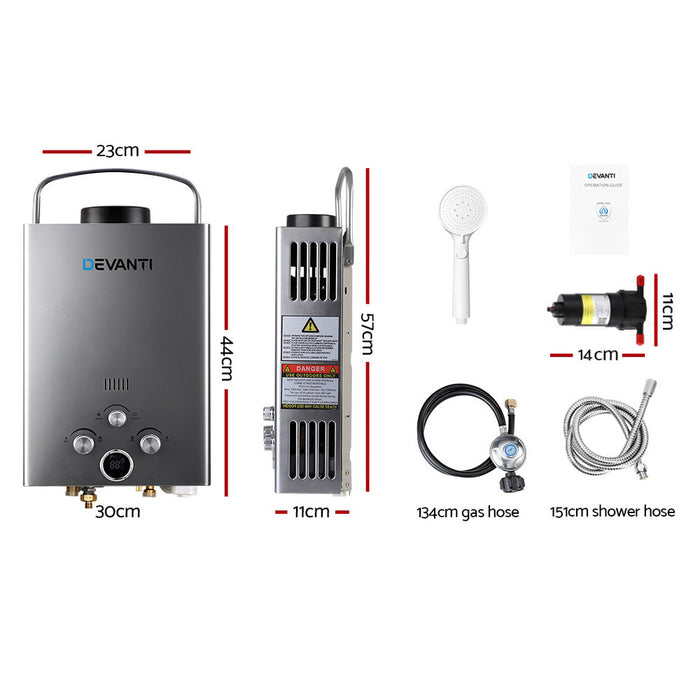 Portable Gas Water Heater 8L/Min With Pump Lpg System Grey
