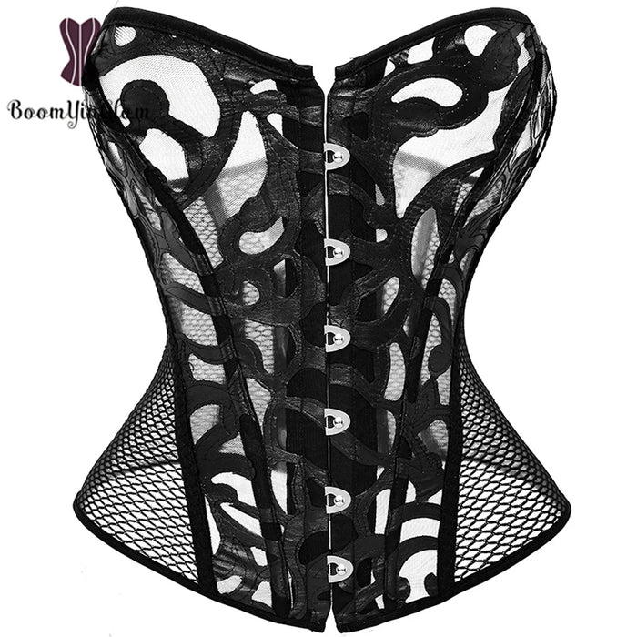 Mesh Net Corset Black White See Through Bustier For Alluring Slimming And Breathability