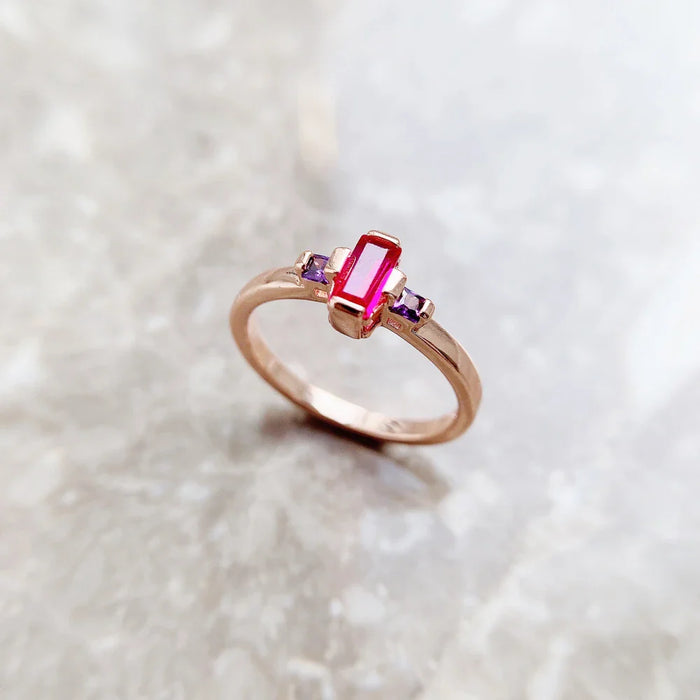 925 Sterling Silver Baguette Cut Ring Rose Gold Europe Style Fine Jewelry For Women