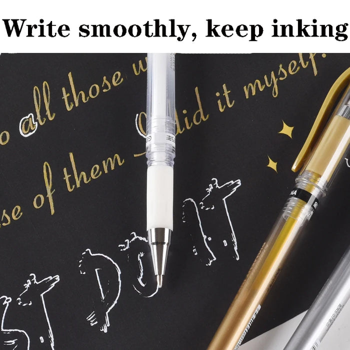 3 Piece Waterproof Gel Pen Set: White Gold Silver