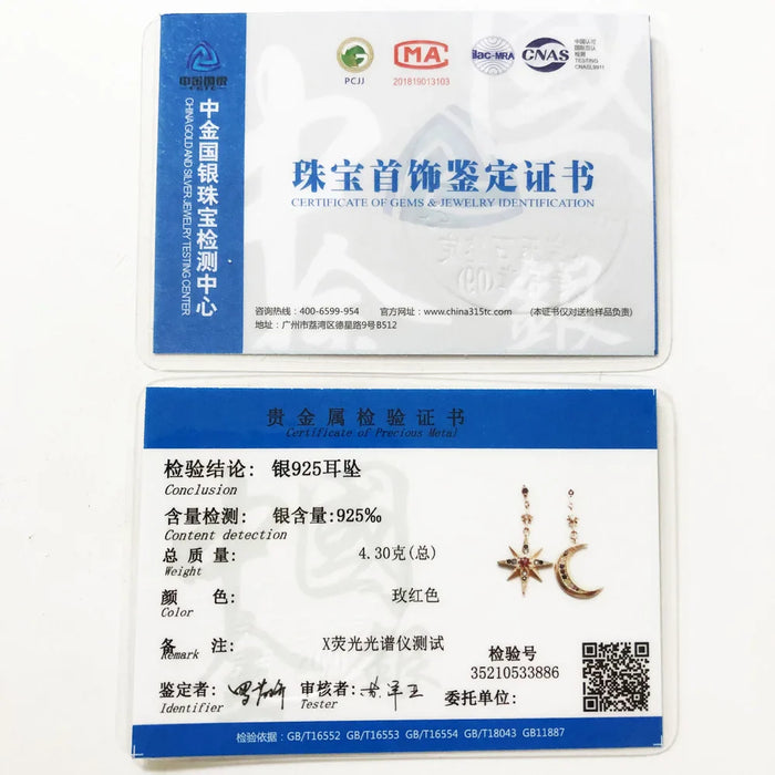 925 Sterling Silver Vintage Star & Moon Drop Earrings Rose Gold Women