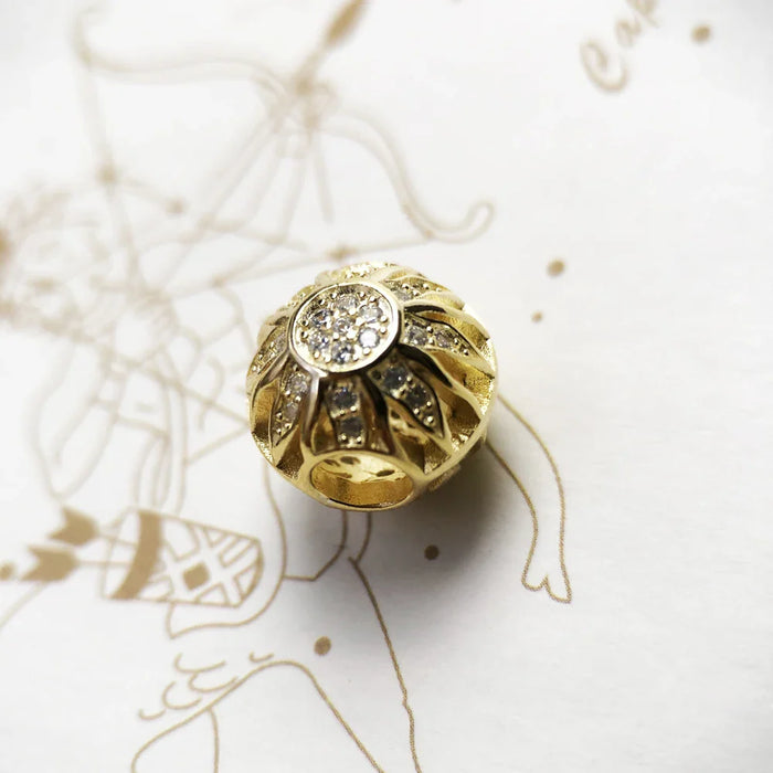 925 Sterling Silver Golden Sun Pave Beads Summer Charm