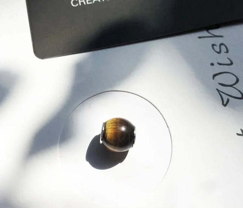 925 Sterling Silver Tiger Eye Bead Charm Karma European Accessory