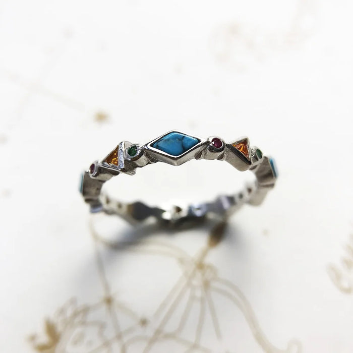 925 Sterling Silver Colourful Stones Ring Bohemian Jewelry For Women Turquoise Paradise Europe Inspired