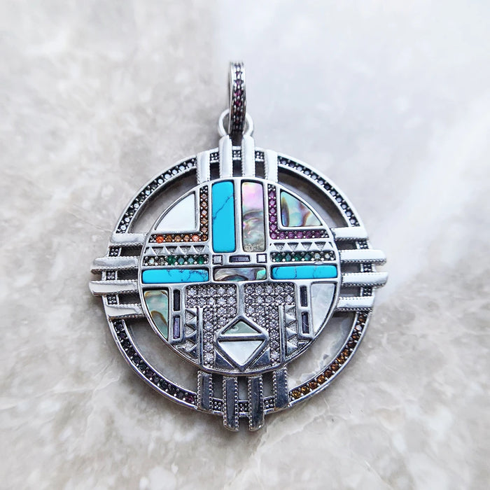 925 Sterling Silver Boho Turquoise Sun Pendant Spring 2022 Jewelry Gift For Women & Men