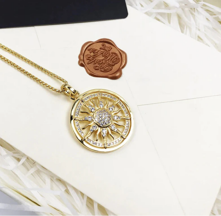 925 Sterling Silver Sun Link Chain Necklace Ethnic Jewelry For Men And Women