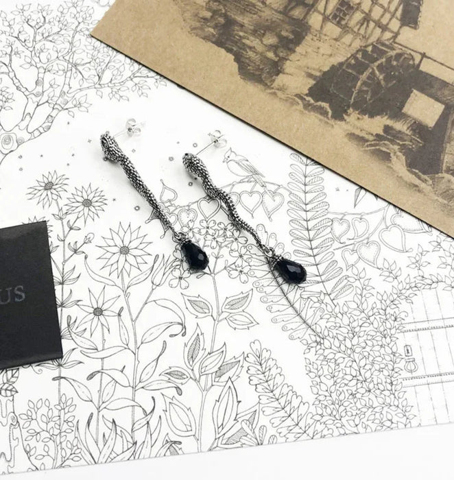 925 Sterling Silver Crystal Snake Drop Earrings Europe Style Glam Fashion Women