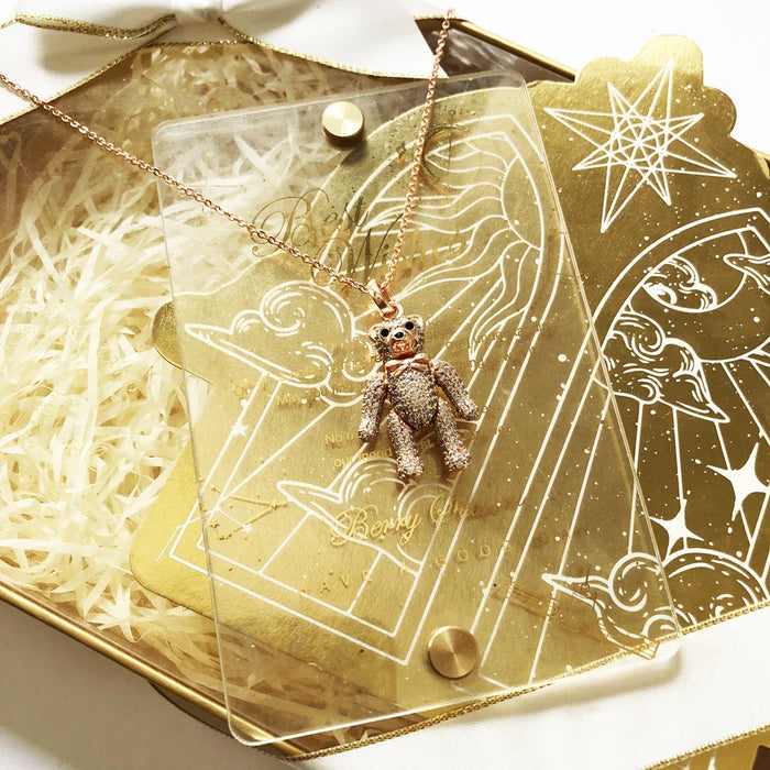 925 Sterling Silver Rose Gold Teddy Bear Necklace For Women