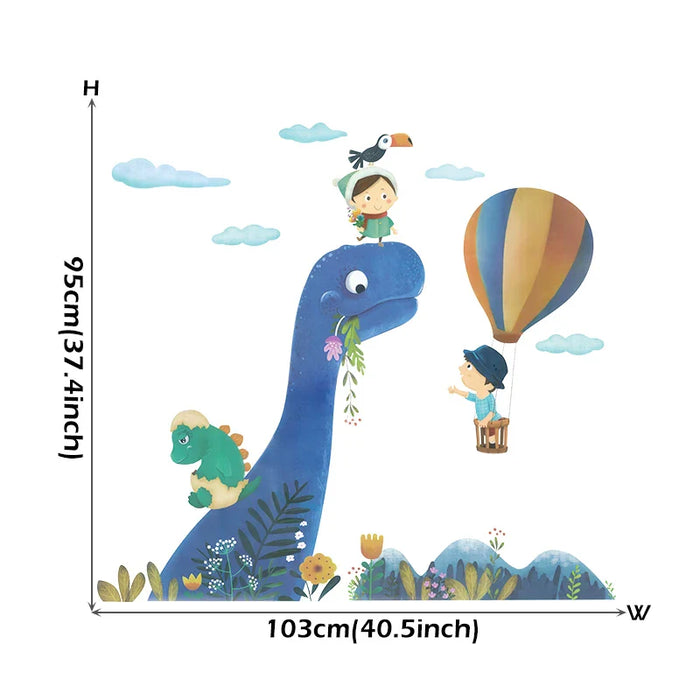 Blue Dinosaur Hot Airballoon Wall Stickers For Kids Room