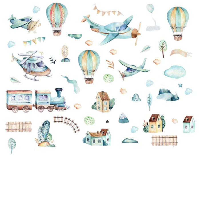 Cartoon Airplane & Train Wall Stickers For Kids Room Decor