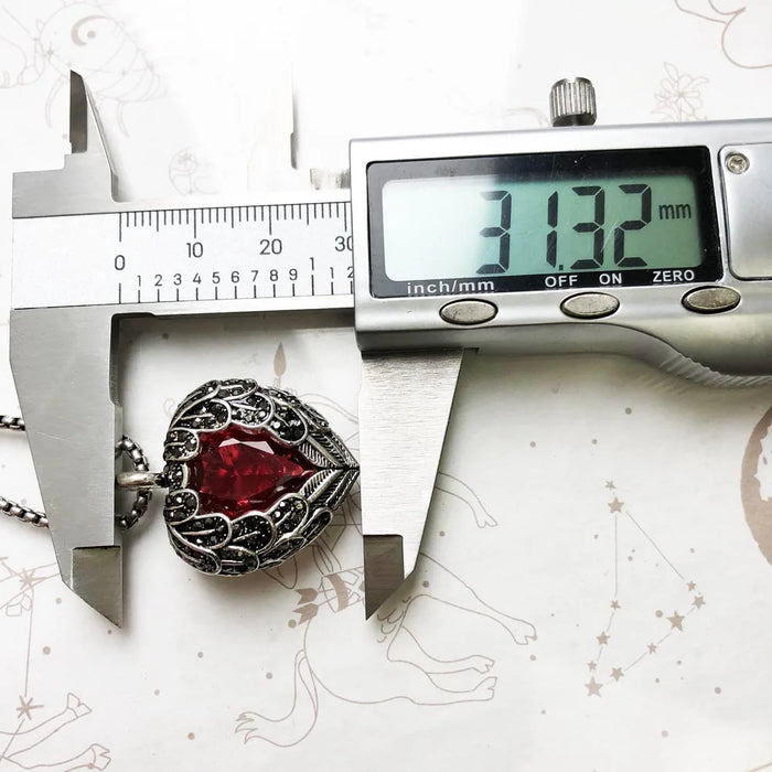 925 Sterling Silver Red Winged Heart Pendant Necklace European Style Fashion Jewelry For Women