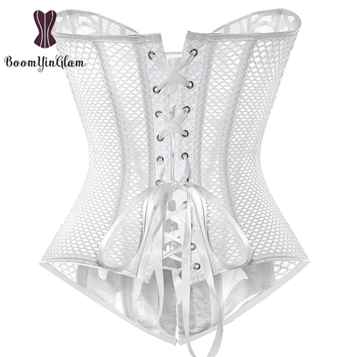 Mesh Net Corset Black White See Through Bustier For Alluring Slimming And Breathability