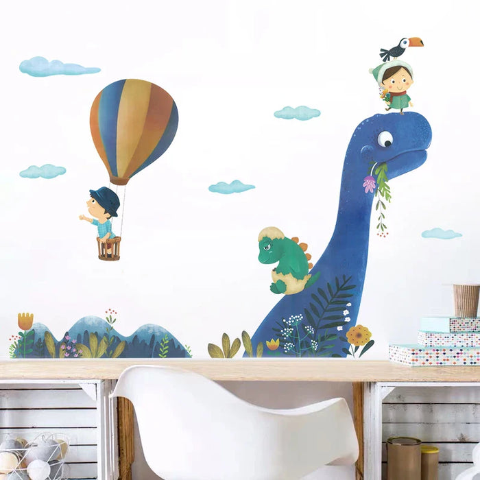 Blue Dinosaur Hot Airballoon Wall Stickers For Kids Room