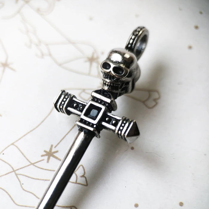 925 Sterling Silver Small Skull Sword Pendant Rebels Jewelry Warrior Gift