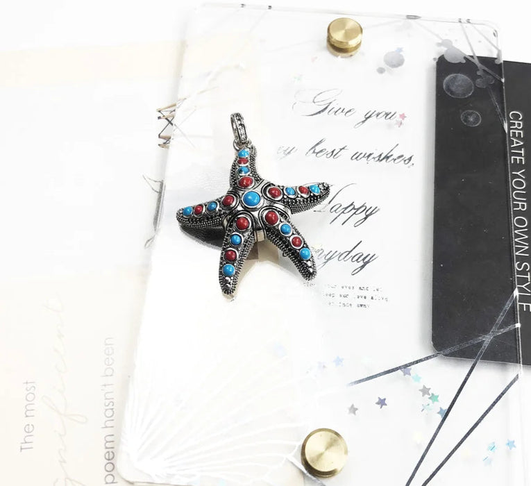 925 Sterling Silver Boho Starfish Pendant Ocean Gift For Women & Men