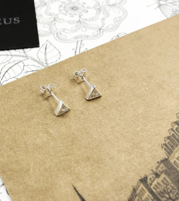 925 Sterling Silver White Triangle Stud Earrings Glam Fashion Gift For Women