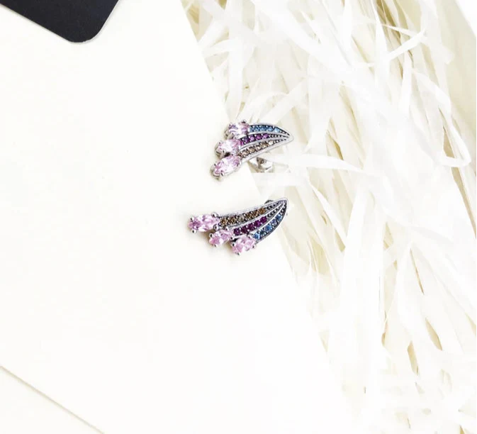 925 Sterling Silver Rainbow Hummingbird Wing Studs