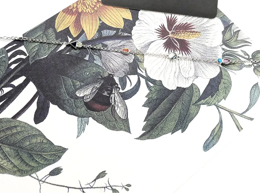 925 Sterling Silver Colourful Stone Link Bracelet Nature Jewelry For Women Bohemian