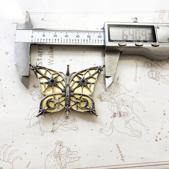 925 Sterling Silver Bicolour Butterfly Pendant With Moon & Stars Fine Jewelry Europe Magic Gift For Women