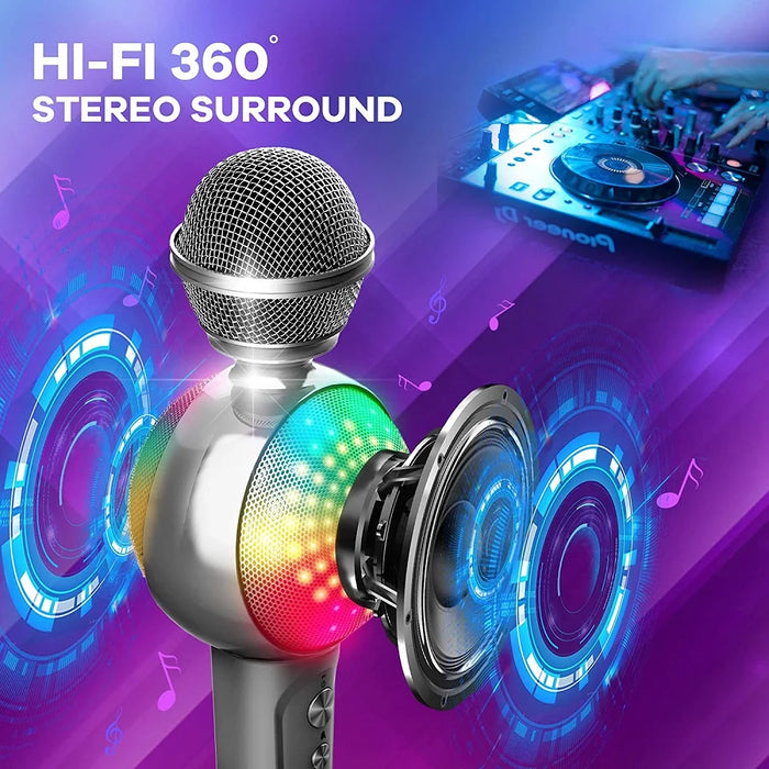 Wireless Bluetooth Karaoke Mic For Phone Led Light Magic Sound Portable