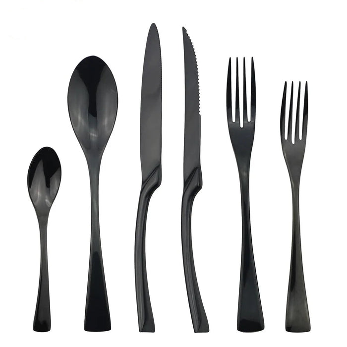 24 Piece Stainless Steel Dinnerware Set Black Cutlery Tableware