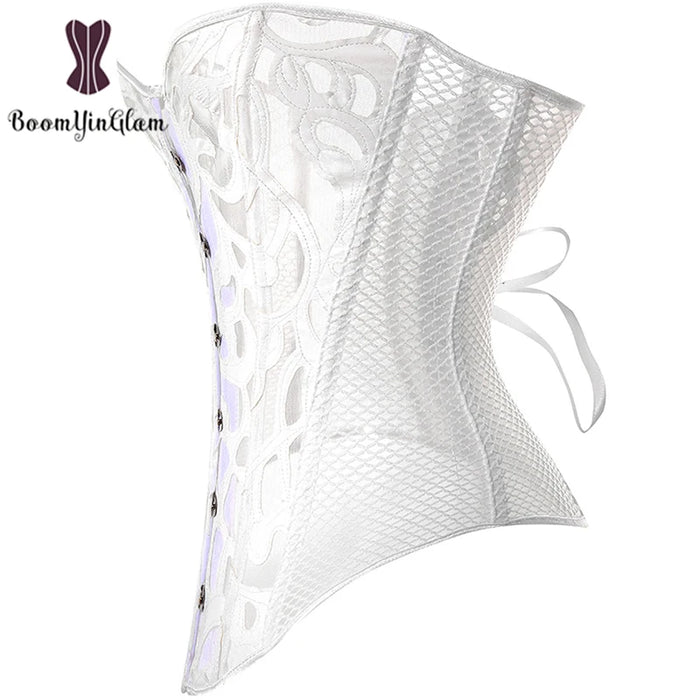 Mesh Net Corset Black White See Through Bustier For Alluring Slimming And Breathability